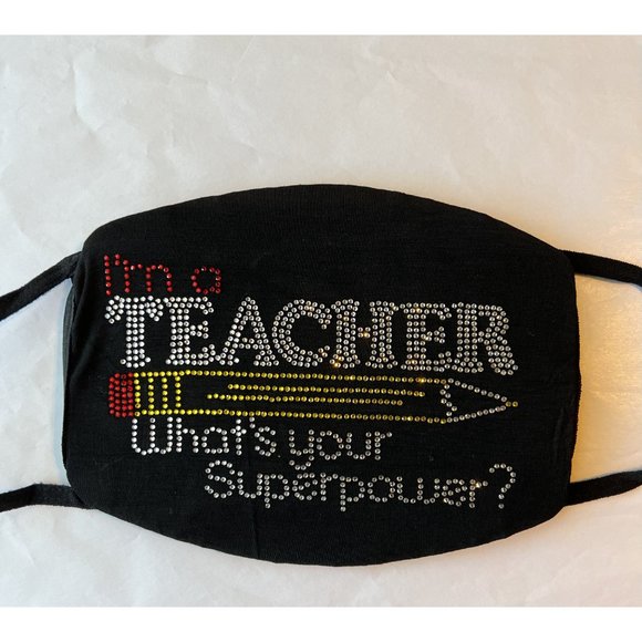 Teacher Superpower Rhinestone Bling Face Mask - Picture 2 of 10